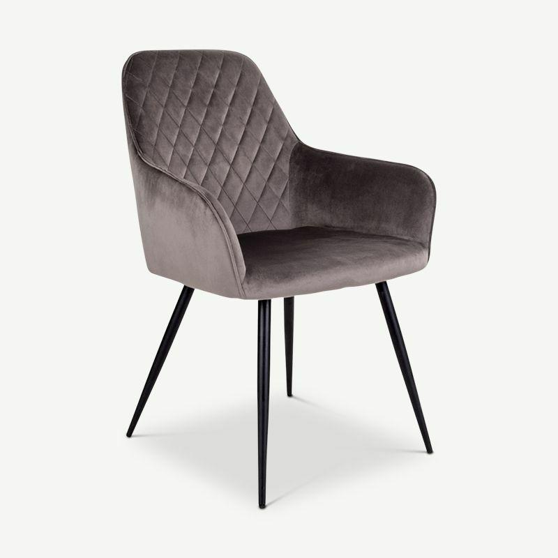 Velvet Chairs |  Harbour Dining Chair, Grey Velvet & black legs Chairs Dining Chairs