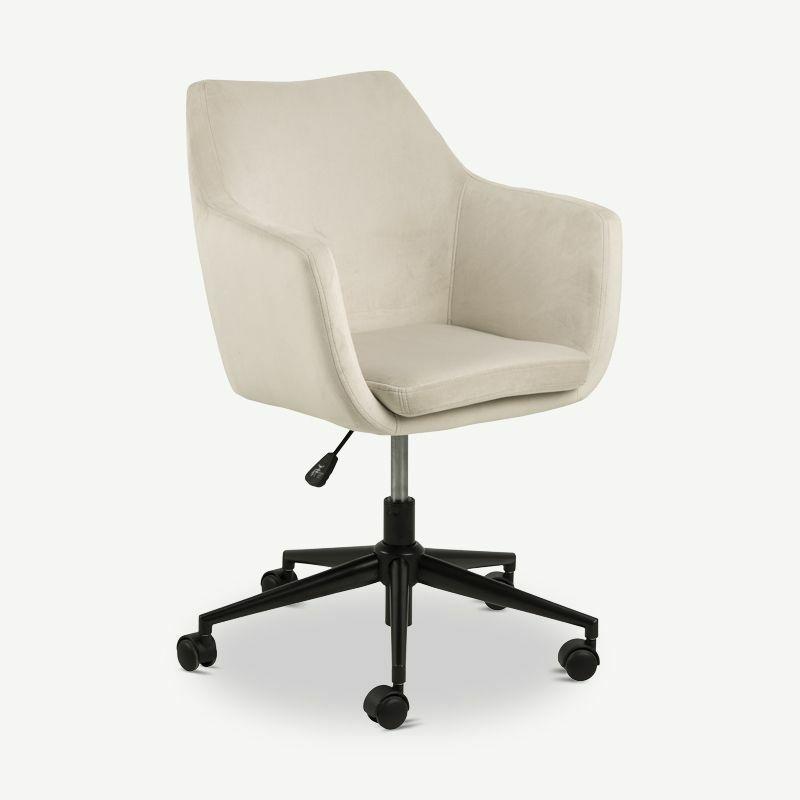 Velvet Chairs |  Orla Office Chair, Beige Velvet & Black Steel Chairs Beige