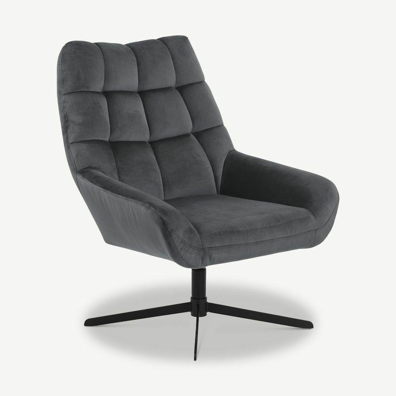 Velvet Chairs |  Thea Lounge Chair, Grey Velvet & Steel Chairs Grey