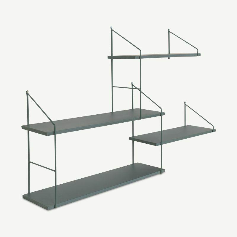 Wall Shelves |  Amsterdam Wall Shelf, Green Steel & Paulownia Wood Bookcases & Shelving Units Bookcases & Shelving Units