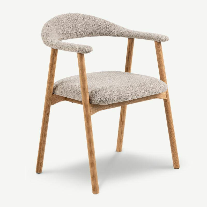 Wooden Chairs |  Bjorn Wooden Dining Chair with Armrest, Beige Fabric Chairs Beige