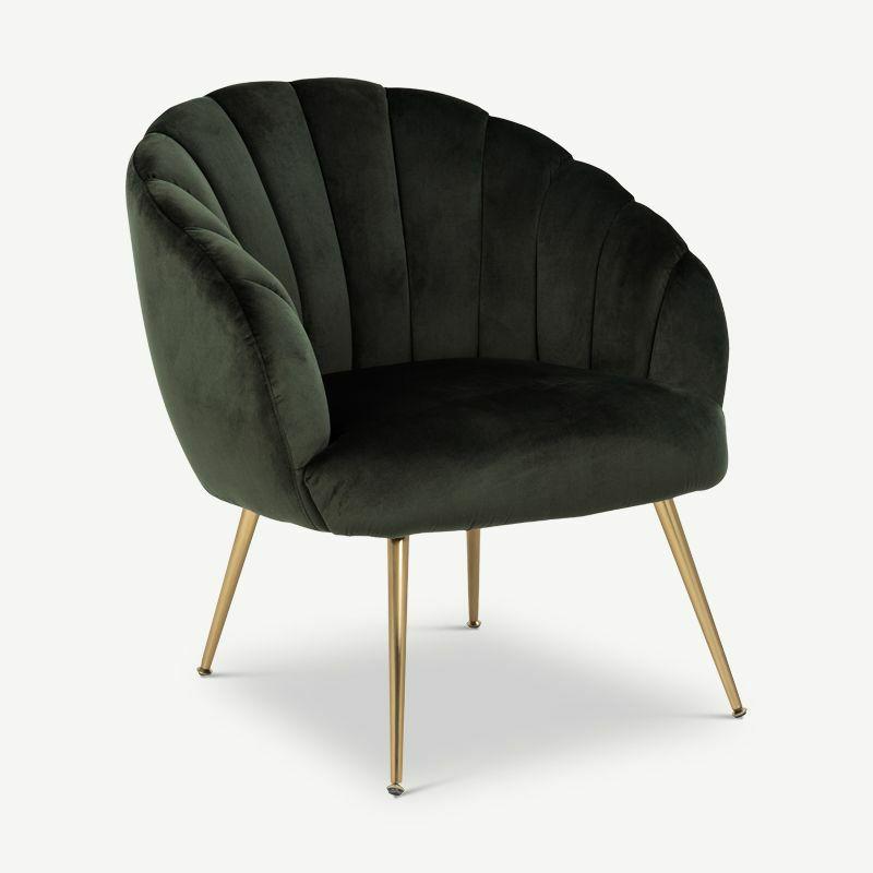 Armchairs |  Pearl Armchair, Green Fabric & Brass Steel Armchairs Armchairs