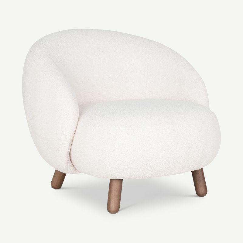 Boucle Chairs |  Elena Armchair, White Bouclé & Walnut look legs Armchairs Armchairs