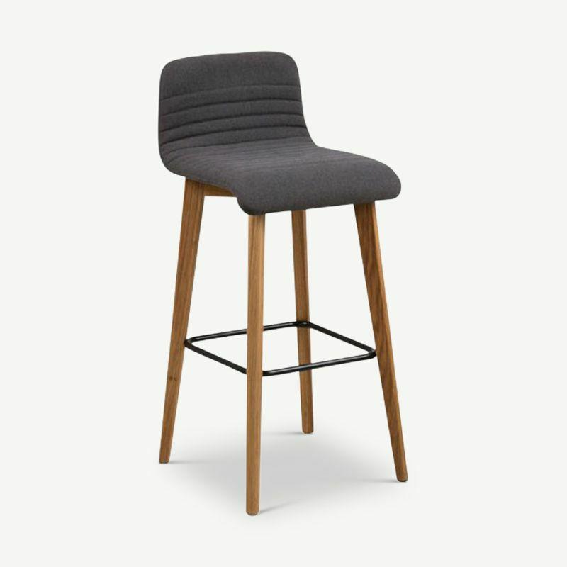 Kitchen Stools |  Eon Bar Stool, Grey Fabric & Oak Legs Bar Stools Bar Stools