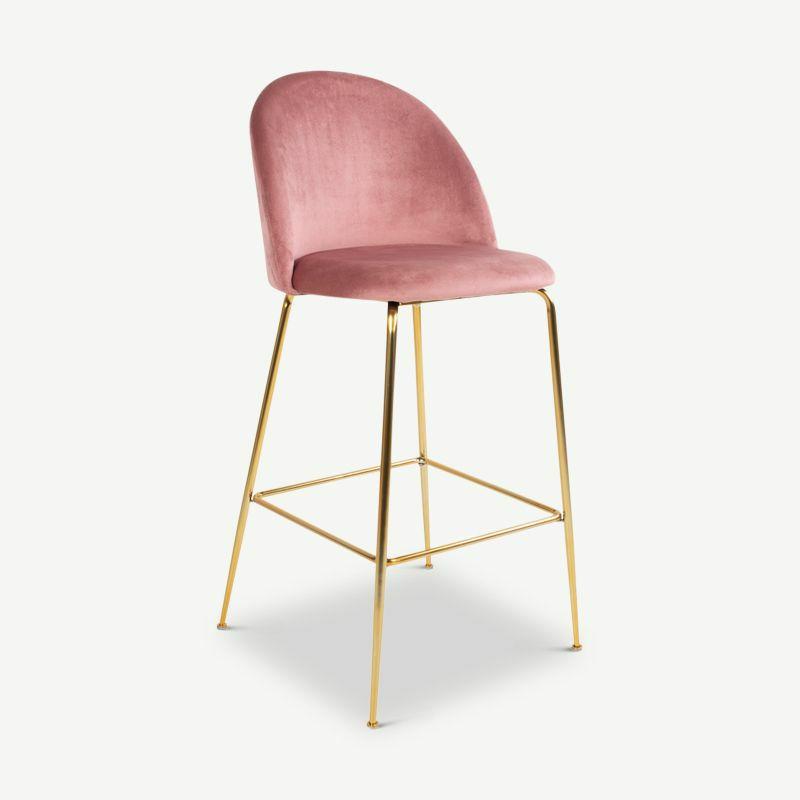 Velvet Barstools |  Paris Bar Stool, Pink Velvet & Brass Legs Bar Stools Bar Stools