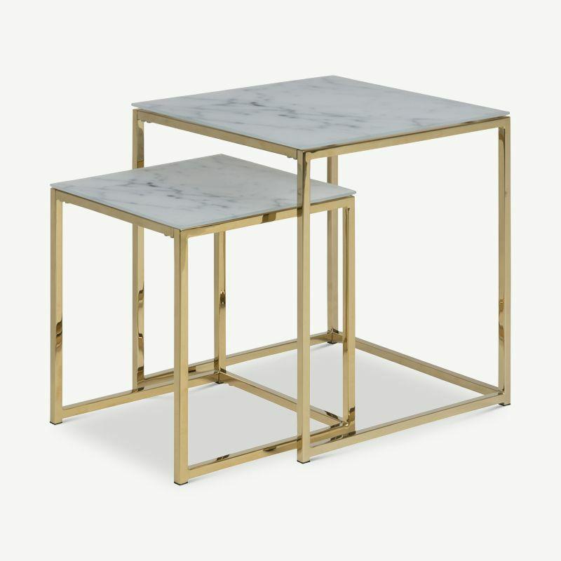 Side Tables |  Ophelia square Nest of Tables, Marble look & brass legs Nest of Tables Nest of Tables