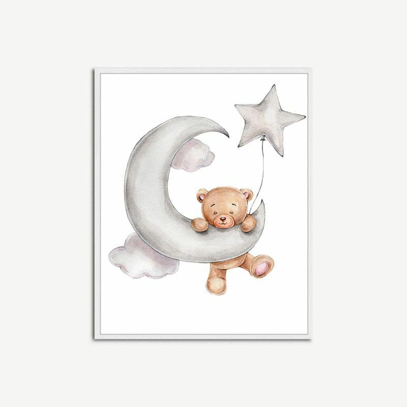 Artwork |  Cute Bear Upon the Moon Wall Art, Framed Artwork Artwork